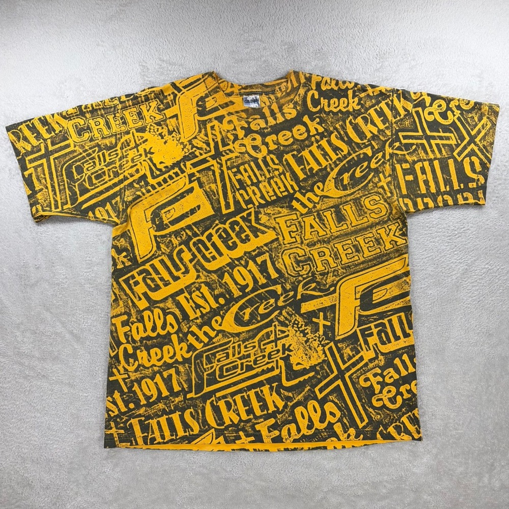 Falls Creek Shirt Mens XL Yellow Black All Over Print Heavyweight Graphic Casual